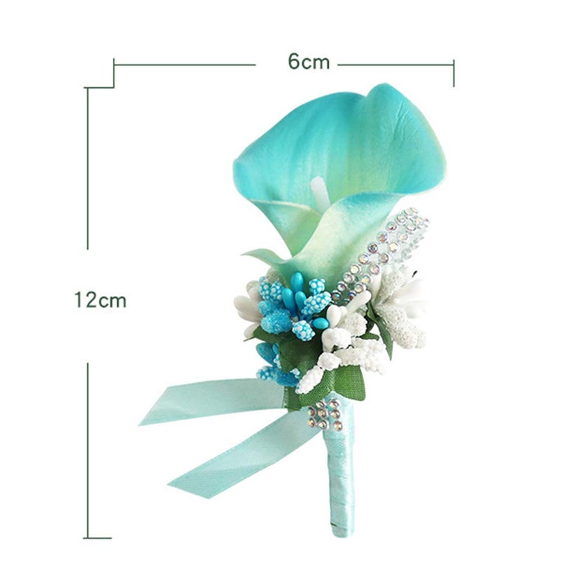 ChezMax Calla Lily Blue Boutonniere Handmade Silk Flower with Ribbon Corsage for Bride Groom Wedding Party 6 Packs - Image 2